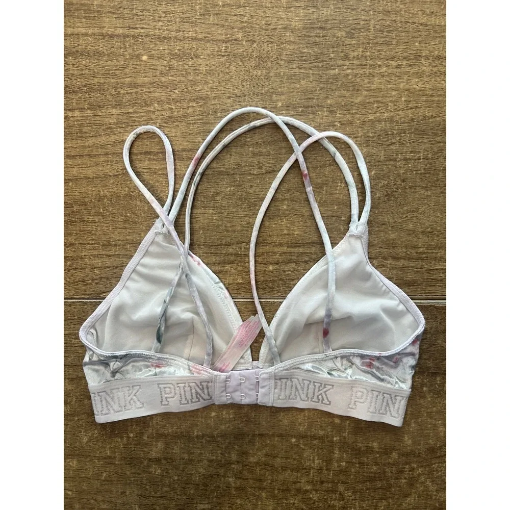 Victoria's Secret‎ PINK Velour Floral Print Unlined Adjustable Bralette SZ SMALL
